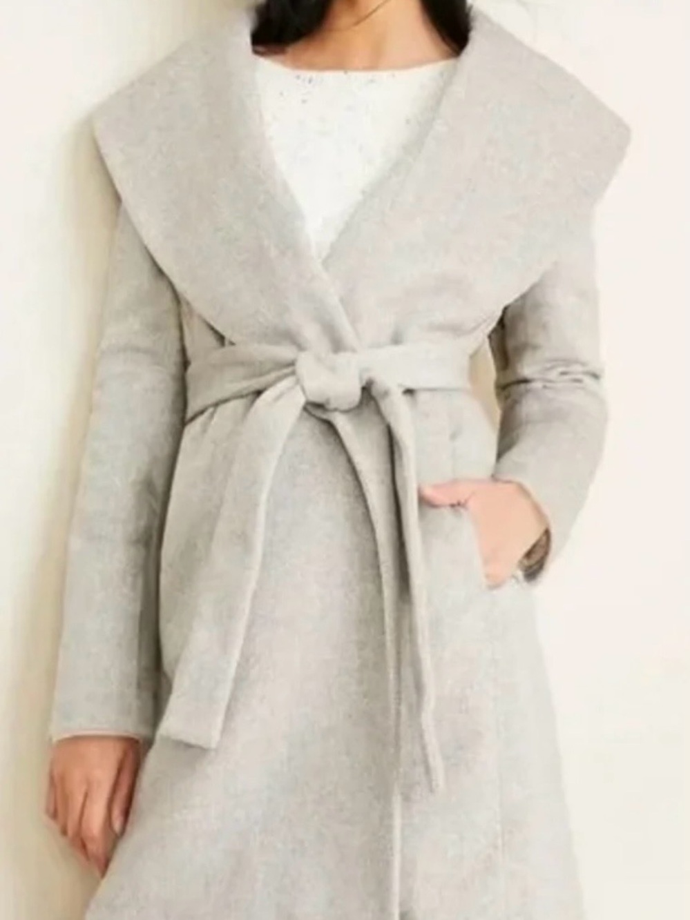 Ann Taylor Light Gray Wrap Belted Sweater Coat